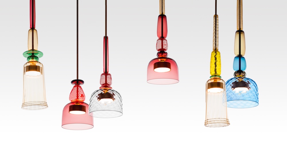 LED lighting encased in brass and handblown Murano glass by Giopato and Coombes