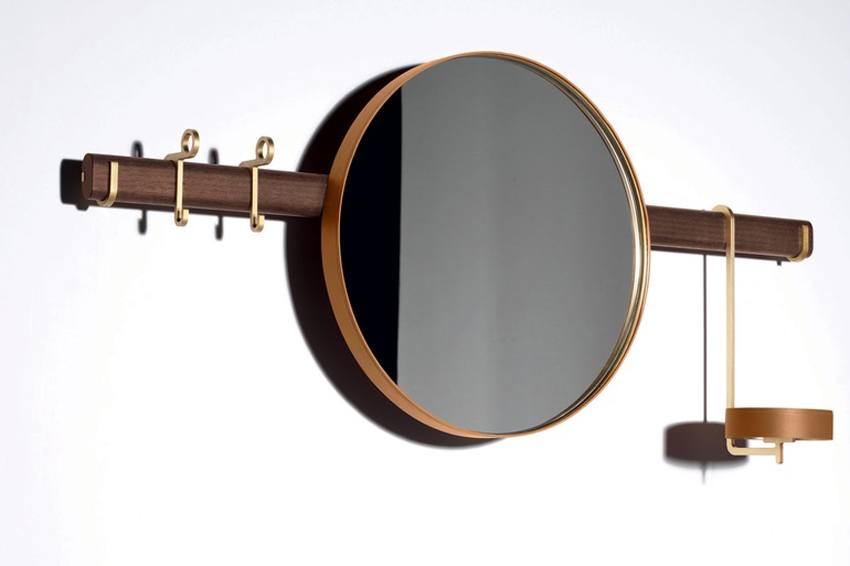Ren wall mirror with hangers by Neri & Hu for Poltrona Frau