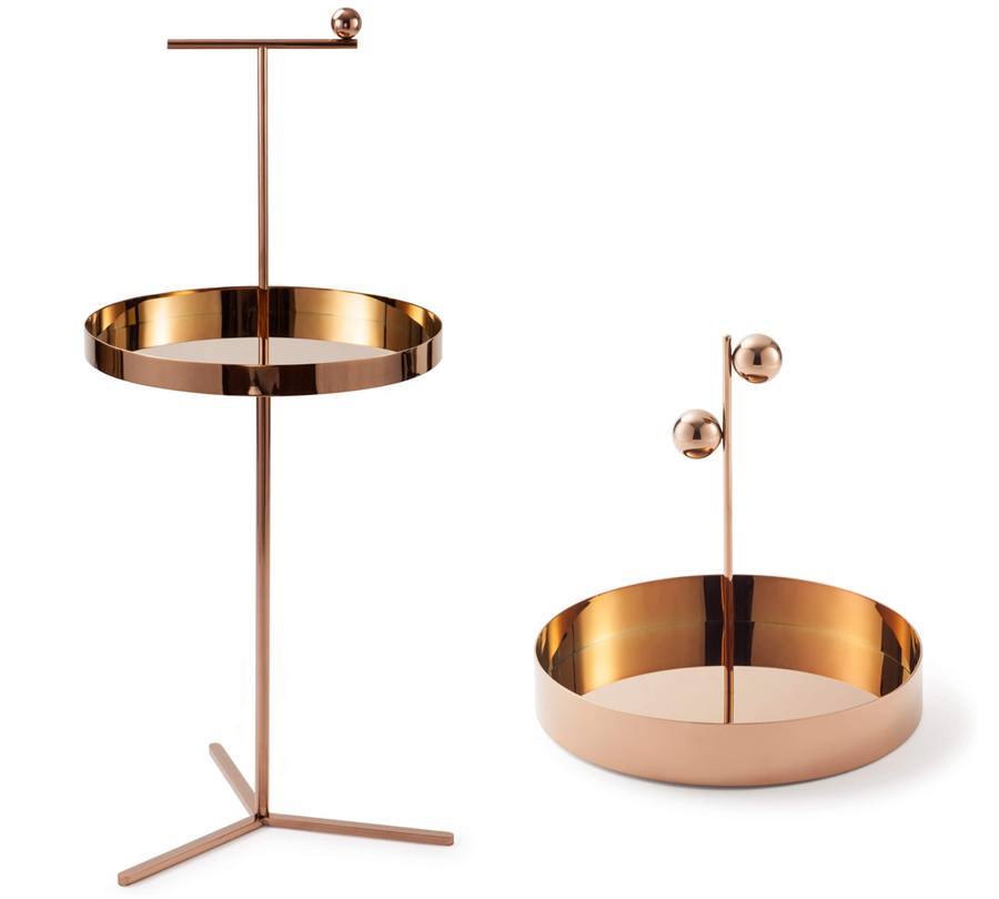 Off The Moon Side Table No 4, Tray No 3 in glossy copper by Maison Dada
