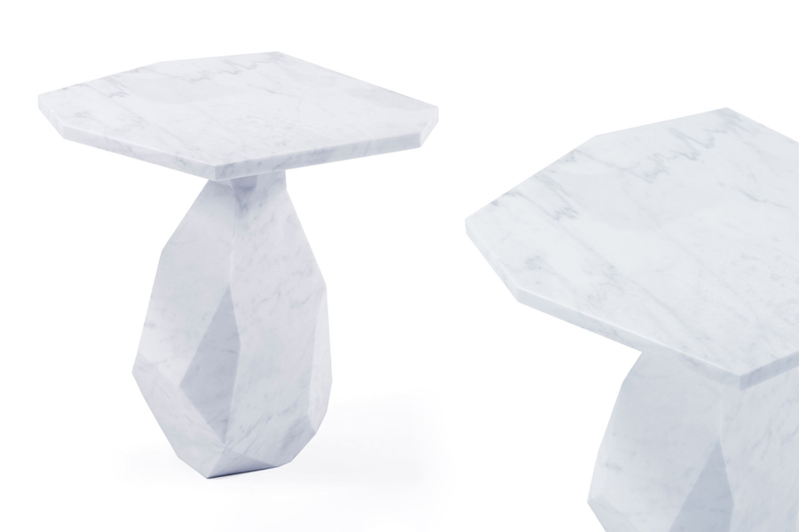 Rock Side Table in solid carrara marble by Ginger & Jagger