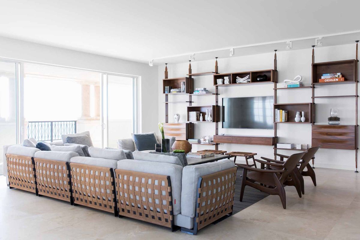 Living room in a Fisher Island beach home by Hinojosa Design Studio