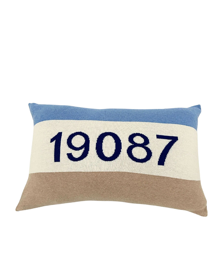Blue, Navy, Beige Cashmere Pillow