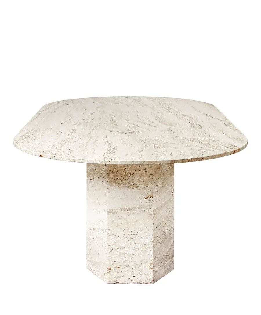 Gubi Epic Dining Table Elliptical in White Travertine Stone | DSHOP