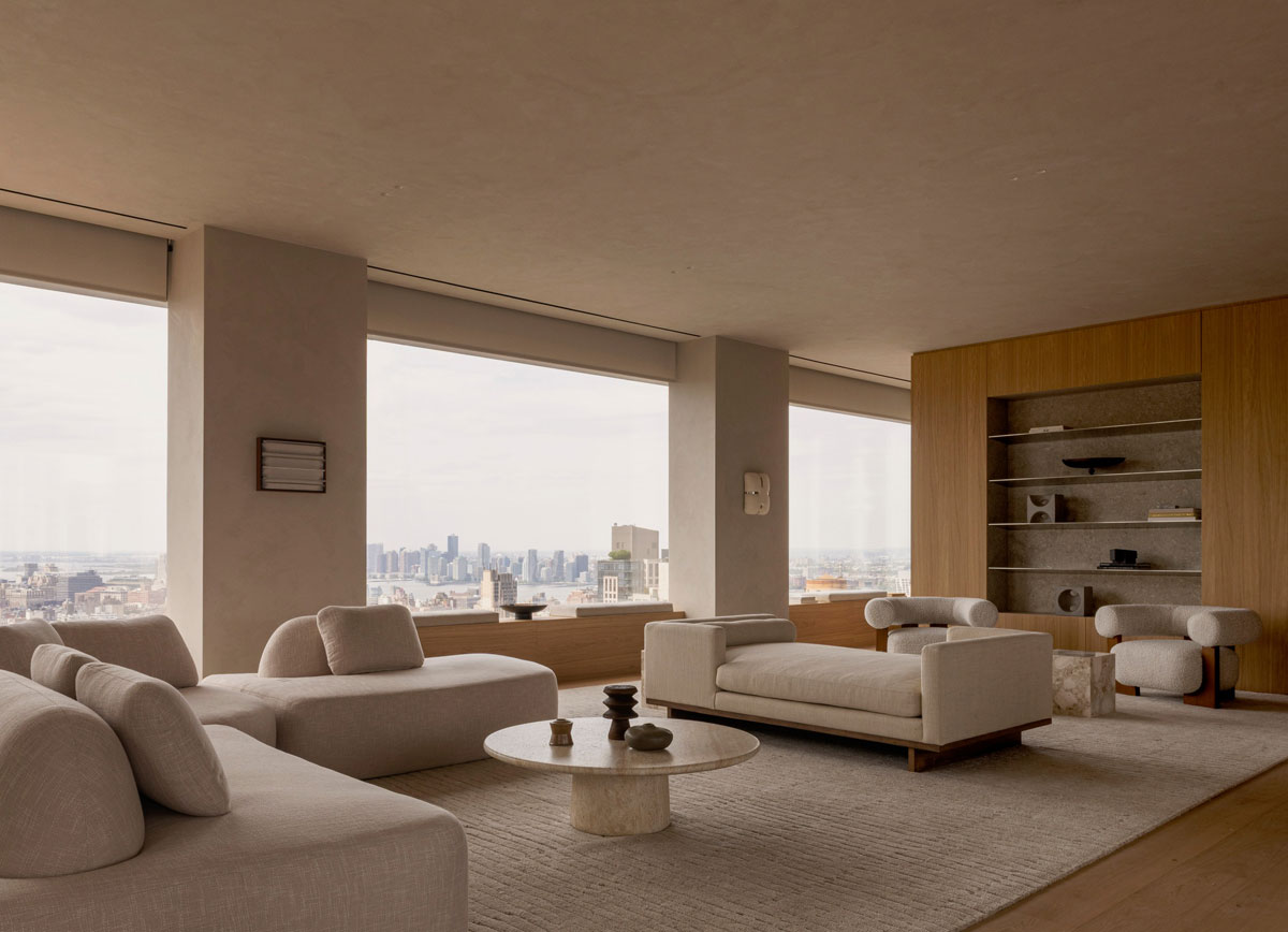 262 Fifth Avenue residence with open-plan living area and panoramic city views