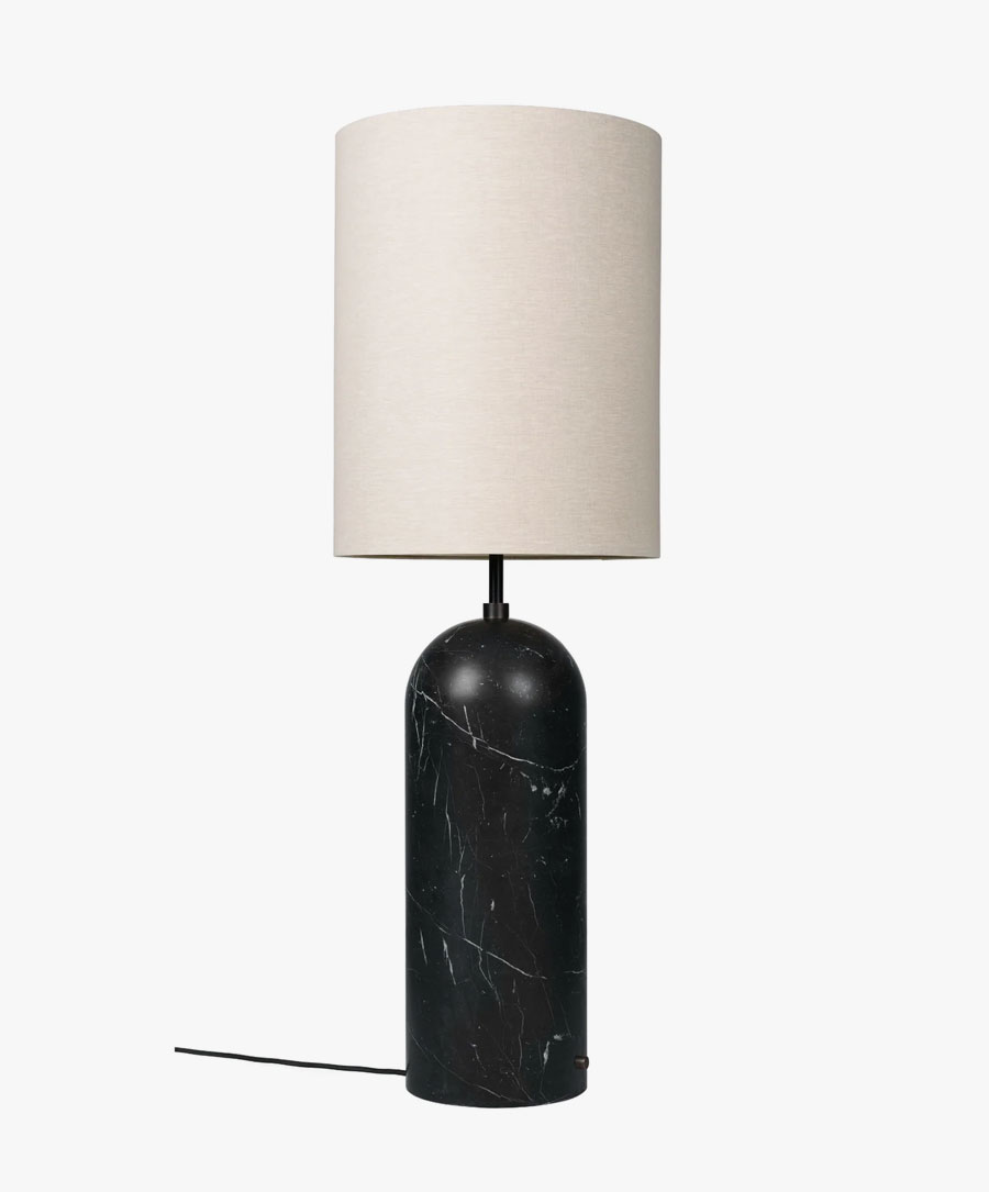 Gubi Gravity Floor Lamp, XL in Grey Emperador Marble with Canvas Shade - DSHOP