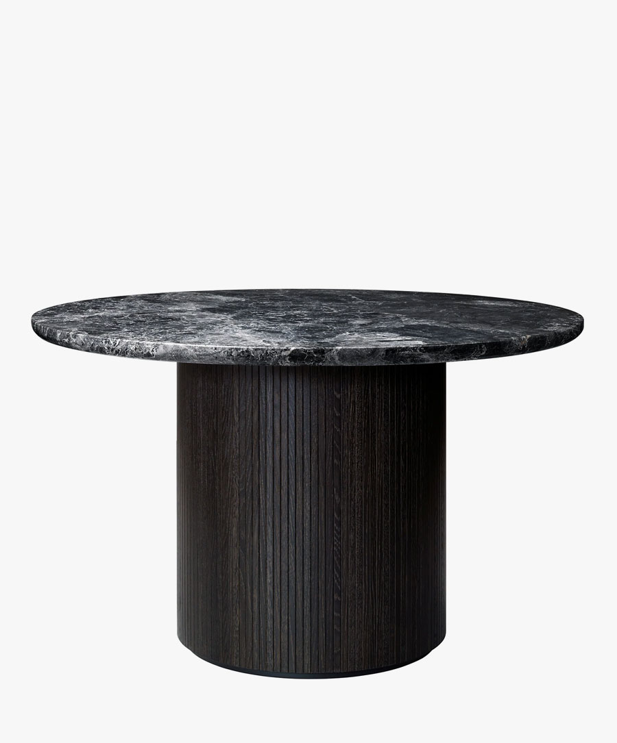 Gubi Moon Dining Table Round in Grey Emperador Marble in Brown Bl