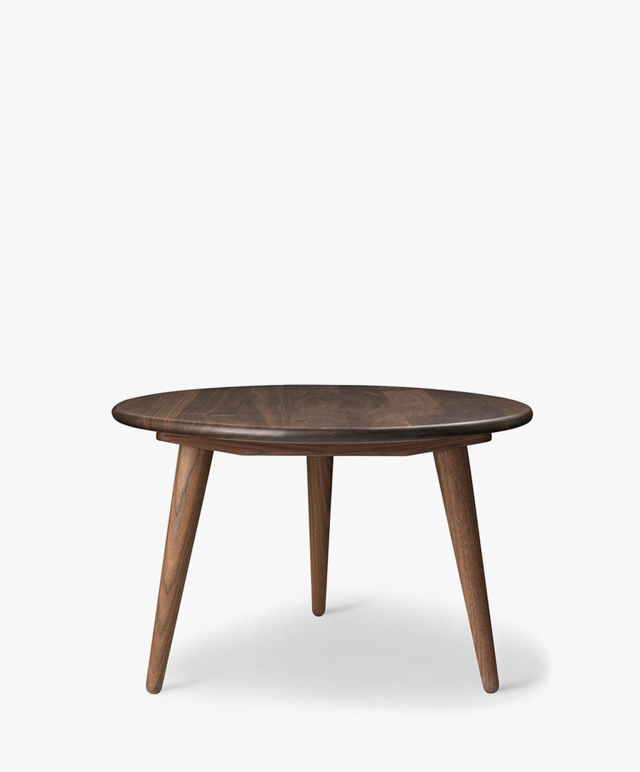 Small Three Leg Round Coffee Table in Walnut Wood