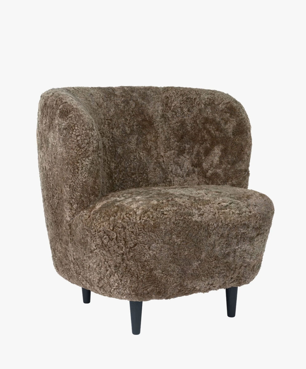 Gubi Stay Lounge Chair with Wood Base in Sheepskin